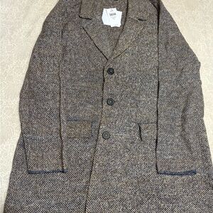 Beautiful Brown and blue Tweed Button-Up lightweight Coat